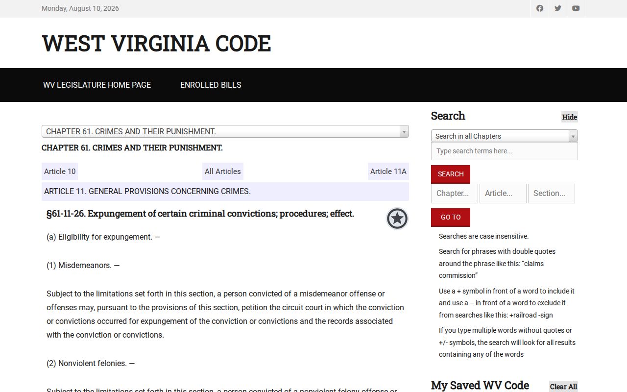 Wyoming County criminal history conviction expungement law