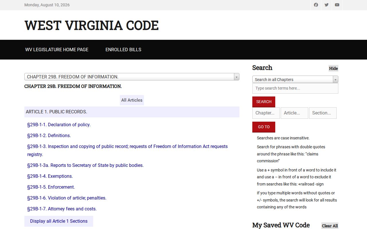 Wyoming County criminal records West Virginia FOIA law