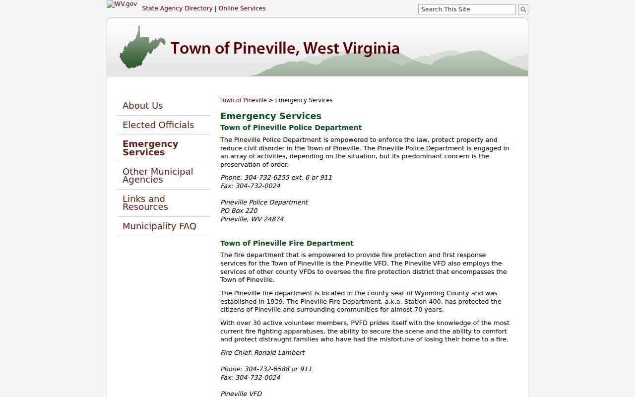 Pineville criminal records police contact page